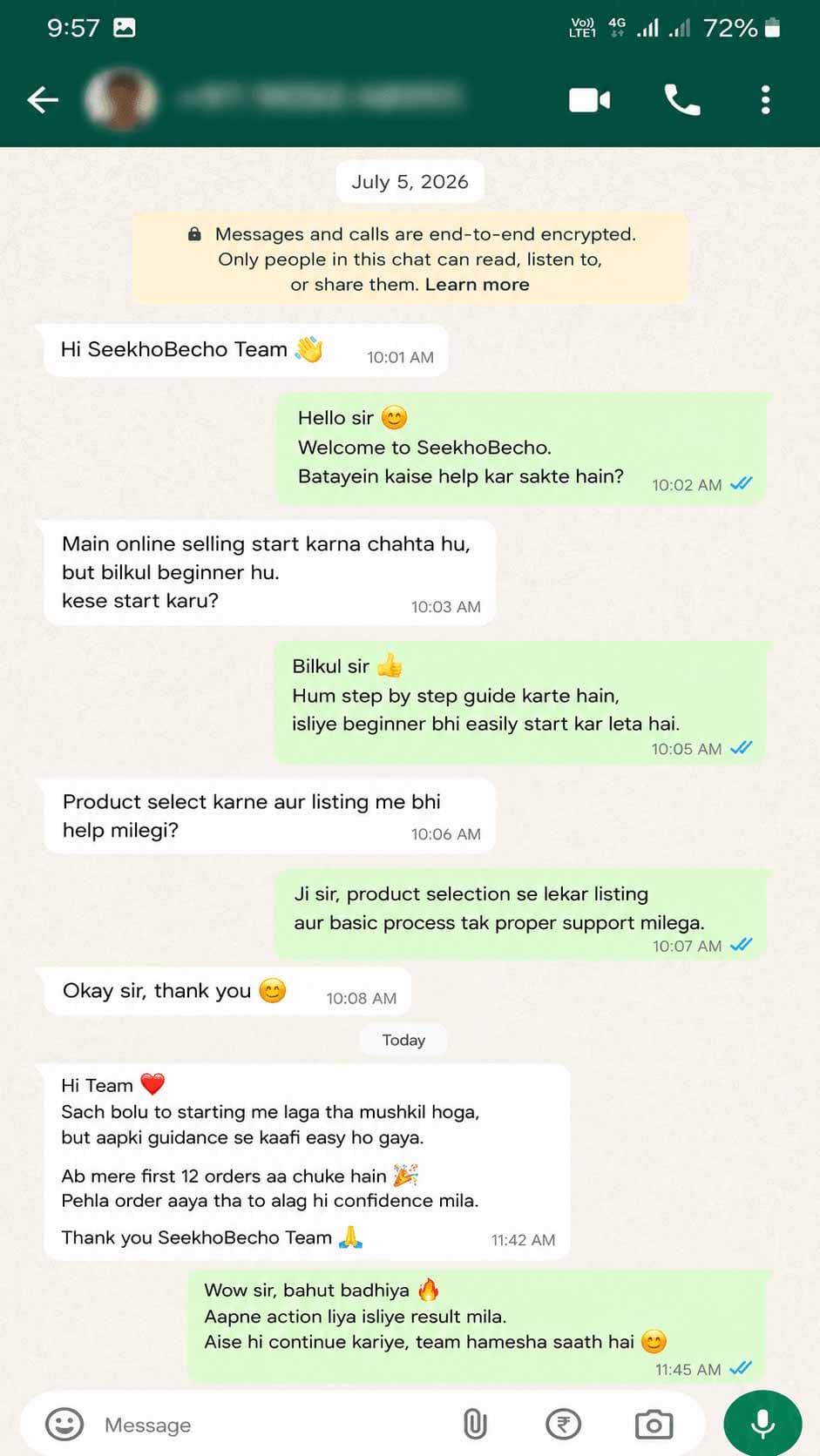 WhatsApp customer review 1